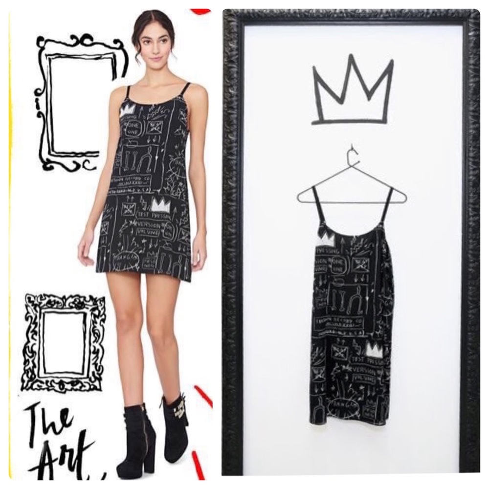 ALICE + OLIVIA X Basquiat Emmie Printed Beat Boo Slip Dress